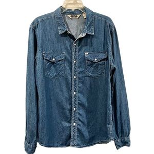 Salt Valley Western Blue Chambray Denim Button Down Shirt Size Large